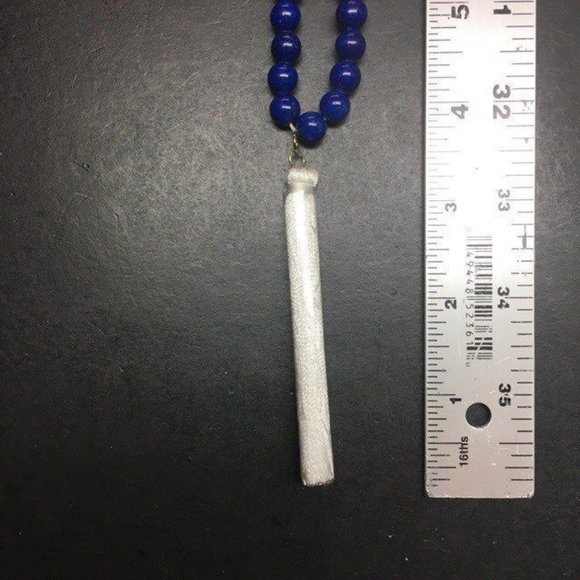 Shira Melody Magnolia Necklace Tassel Turquoise Blue Royal White Marbled BoHo - Picture 7 of 11